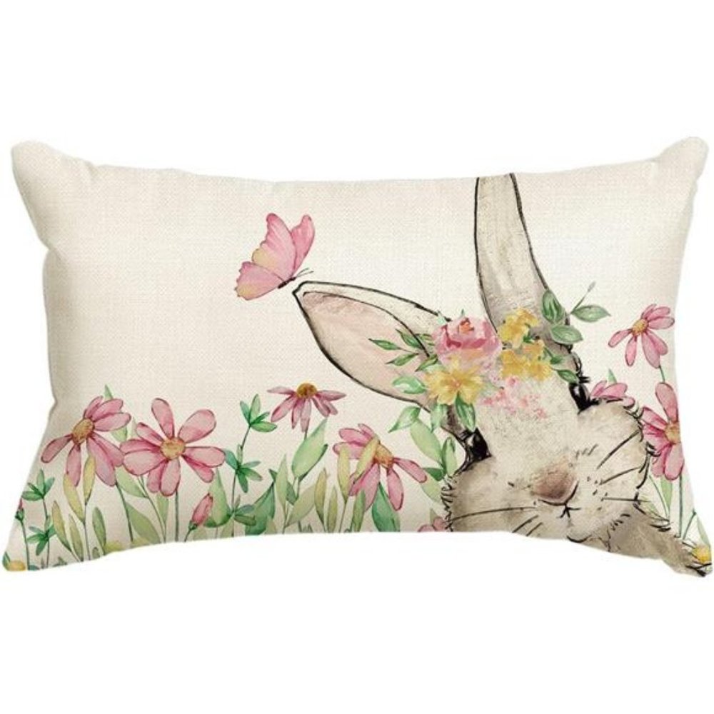 Easter Decorative Throw Pillow Cover Cottage Spring Decor Bunny Accent Case 20"